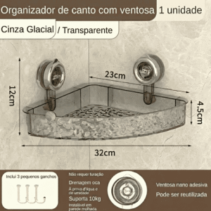 Organizador para casa de banho com ventosa