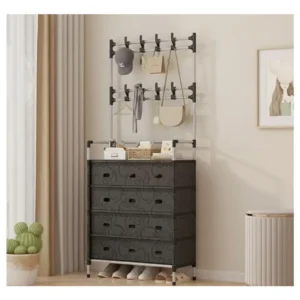 Sapateira Organizadora com 4 Prateleiras e Cabideiro – 2 em 1