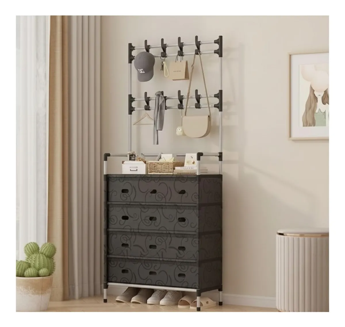 Sapateira Organizadora com 4 Prateleiras e Cabideiro – 2 em 1